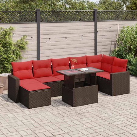 Juego Sofá Jardín 7 Piezas con Cojines Marrón Poli Ratán Acacia by , Garden sets - Ref: Foro24-3326365, Price: 604,98 €, Disc...