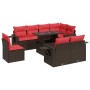 Juego Sofá Jardín 9 Piezas con Cojines Marrón Poli Ratán Acacia by , Garden sets - Ref: Foro24-3326505, Price: 703,64 €, Disc...