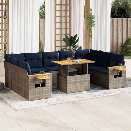 Set sofás jardín y cojines 10 pzas ratán sintético acacia gris by , Garden sets - Ref: Foro24-3327645, Price: 796,07 €, Disco...
