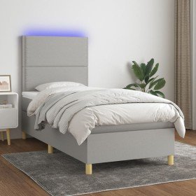 Cama box spring colchón y luces LED tela gris claro 90x190 cm Cama box spring colchón y luces LED tela gris claro 90x190 cm