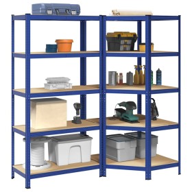 Juego de 2 estantes de 5 niveles acero azul y madera industrial by , Industrial shelving - Ref: Foro24-3307613, Price: 152,22...