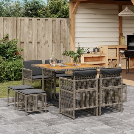 Set comedor jardín 9 pzas y cojines ratán sintético gris by , Garden sets - Ref: Foro24-3210962, Price: 382,94 €, Discount: %