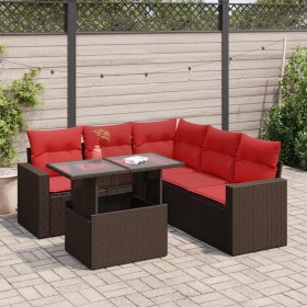 Juego Sofá Jardín 6 Piezas con Cojines Marrón Poli Ratán Acacia by , Garden sets - Ref: Foro24-3326325, Price: 487,88 €, Disc...