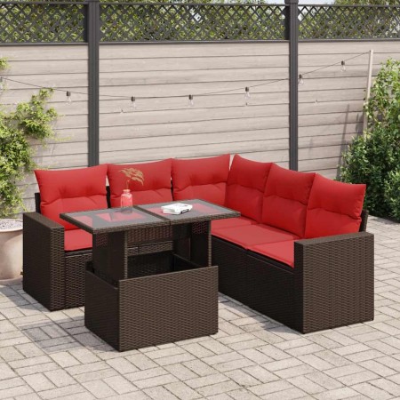 Juego Sofá Jardín 6 Piezas con Cojines Marrón Poli Ratán Acacia by , Garden sets - Ref: Foro24-3326325, Price: 487,88 €, Disc...