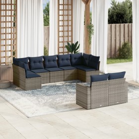 Set de sofás de jardín 9 pzas con cojines ratán