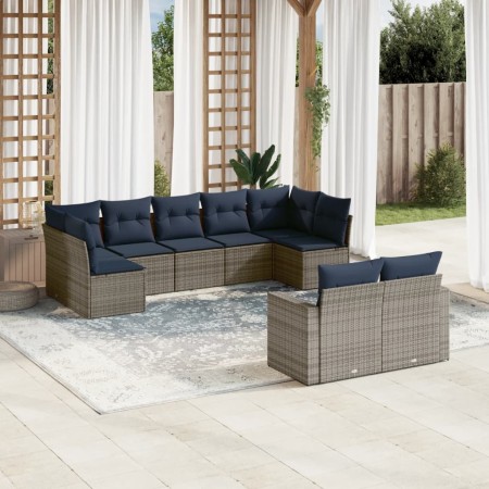 Set de sofás de jardín 9 pzas con cojines ratán sintético gris by , Garden sets - Ref: Foro24-3219411, Price: 672,23 €, Disco...