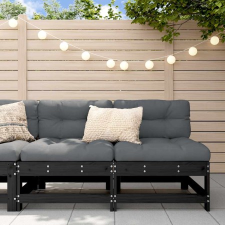 Sofás centrales con cojines 2 uds madera maciza de pino negro by , Modular outdoor sofas - Ref: Foro24-825580, Price: 205,07 ...