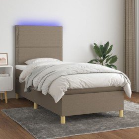 Cama box spring colchón y luces LED tela gris taupe 90x190 cm en Camas y somieres | Comprar online en Foro24