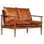 Sofá de 2 plazas cuero auténtico con madera de acacia marrón by , Sofas - Ref: Foro24-246482, Price: 396,58 €, Discount: %