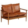 Sofá de 2 plazas cuero auténtico con madera de acacia marrón by , Sofas - Ref: Foro24-246482, Price: 396,58 €, Discount: %
