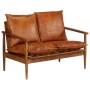 Sofá de 2 plazas cuero auténtico con madera de acacia marrón by , Sofas - Ref: Foro24-246482, Price: 396,58 €, Discount: %