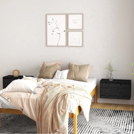 Armarios de pared 2 uds madera maciza pino negro 60x30x35 cm by , Shelves and shelves - Ref: Foro24-813454, Price: 99,01 €, D...