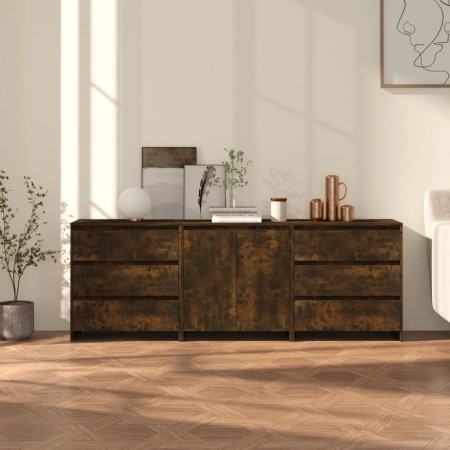 Aparador de 3 piezas madera manufacturada color roble ahumado von , Sideboards - Ref: Foro24-3098070, Preis: 243,15 €, Rabatt...