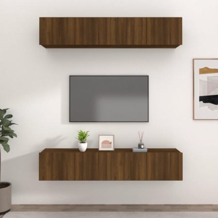 Muebles TV 4 uds madera contrachapada marrón roble 80x30x30 cm de , Muebles TV - Ref: Foro24-3114189, Precio: 180,21 €