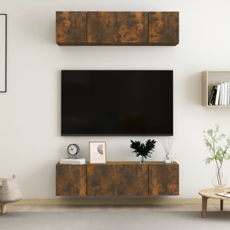 Muebles TV pared 4 uds madera ingeniería roble humo 60x30x30cm by , TV Furniture - Ref: Foro24-3120203, Price: 128,36 €, Disc...