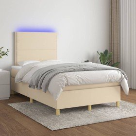 Cama box spring con colchón y LED tela crema 120x200 cm en Camas y somieres | Comprar online en Foro24