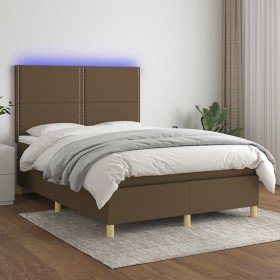 Cama box spring colchón luces LED tela marrón oscuro 140x190 cm Cama box spring colchón luces LED tela marrón oscuro 140x190 cm