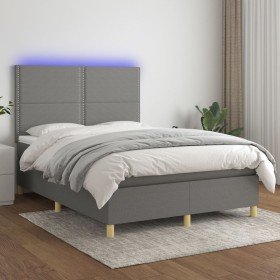 Cama box spring colchón y luces LED tela gris oscuro 140x200 cm Cama box spring colchón y luces LED tela gris oscuro 140x200 cm