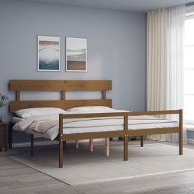 Cama personas mayores cabecero madera marrón miel 200x200 cm de vidaXL, Camas y somieres - Ref: Foro24-3195374, Precio: 181,9...