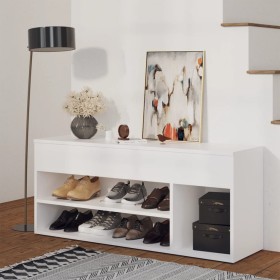 Banco zapatero de madera contrachapada blanco 105x30x45 cm de , Zapateros y organizadores de calzado - Ref: Foro24-808756, Pr...