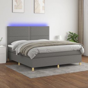 Cama box spring colchón y luces LED tela gris oscuro 180x200 cm en Camas y somieres | Comprar online en Foro24