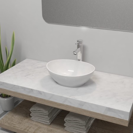 Lavabo de baño con grifo mezclador cerámica ovalado blanco | Foro24.es | Tu tienda online para hogar, jardín y más Foro24.es