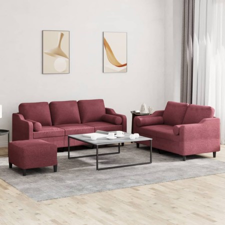 Juego de sofás con cojines 3 piezas tela rojo tinto by , Sofas - Ref: Foro24-3201864, Price: 600,80 €, Discount: %