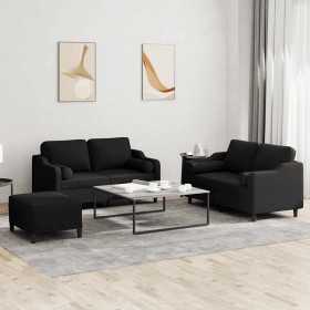 Juego de sofás con cojines 3 piezas tela negro by , Sofas - Ref: Foro24-3201830, Price: 505,40 €, Discount: %