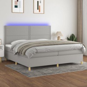 Cama box spring con colchón tela y LED gris claro 200x200 cm Cama box spring con colchón tela y LED gris claro 200x200 cm