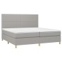 Cama box spring con colchón tela y LED gris claro 200x200 cm