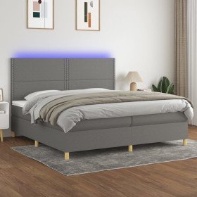 Cama box spring colchón y luces LED tela gris claro 200x200 cm Cama box spring colchón y luces LED tela gris claro 200x200 cm