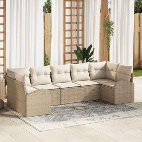 Conjunto de sofá de jardín 7 pcs Beige Rattan de Poliéster en Conjuntos de jardín | Comprar online en Foro24