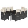 Set de comedor de jardín 9 pzas y cojines ratán sintético negro