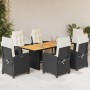 Set de comedor de jardín 7 pzas y cojines ratán sintético negro de , Conjuntos de jardín - Ref: Foro24-3212934, Precio: 865,6...