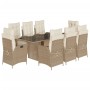 Set comedor de jardín 9 pzas con cojines ratán sintético beige de , Conjuntos de jardín - Ref: Foro24-3213359, Precio: 1,00 €...