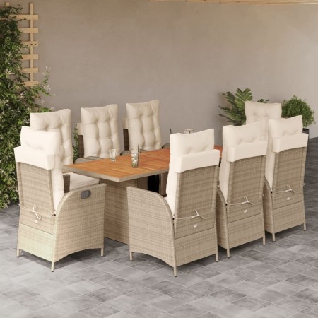 Set comedor de jardín 9 pzas con cojines ratán sintético beige by , Garden sets - Ref: Foro24-3213373, Price: 1,00 €, Discoun...