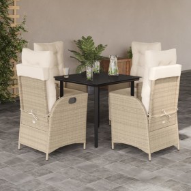 Set comedor de jardín 5 pzas con cojines ratán sintético beige de , Conjuntos de jardín - Ref: Foro24-3213442, Precio: 580,28 €
