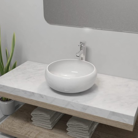 Lavabo de baño redondo con grifo mezclador cerámica blanco by , Sinks - Ref: Foro24-275495, Price: 97,80 €, Discount: %