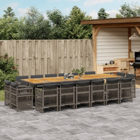 Set comedor de jardín 17 pzas y cojines ratán sintético gris by , Garden sets - Ref: Foro24-3211070, Price: 1,00 €, Discount: %