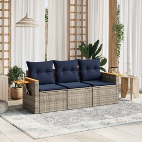 Set de sofá de jardín 3 pzas y cojines ratán sintético gris by , Garden sets - Ref: Foro24-3226600, Price: 251,17 €, Discount: %