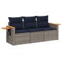 Set de sofá de jardín 3 pzas y cojines ratán sintético gris by , Garden sets - Ref: Foro24-3226600, Price: 251,17 €, Discount: %