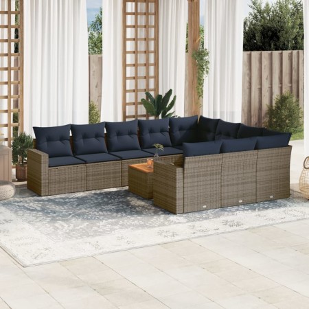 Set de sofás de jardín 11 pzas y cojines ratán sintético gris de , Conjuntos de jardín - Ref: Foro24-3256635, Precio: 763,38 €
