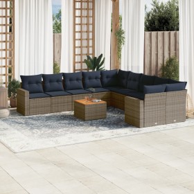 Set de sofás de jardín 11 pzas y cojines ratán sintético gris de , Conjuntos de jardín - Ref: Foro24-3256649, Precio: 763,38 €