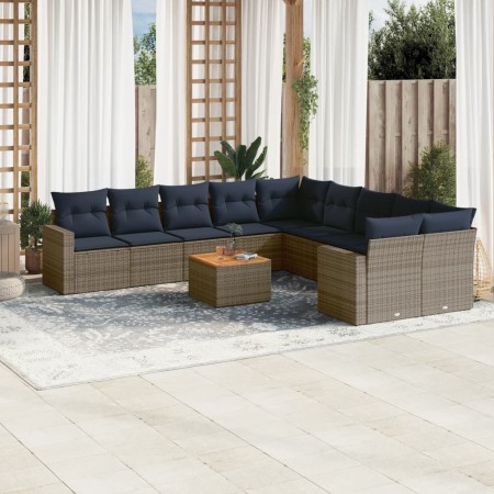 Set de sofás de jardín 11 pzas y cojines ratán sintético gris de , Conjuntos de jardín - Ref: Foro24-3256649, Precio: 794,30 ...