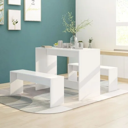 3-teiliges Esszimmerset aus weißem Sperrholz von vidaXL, Möbelsets für Küchen und Esszimmer - Ref: Foro24-809476, Preis: 97,4...