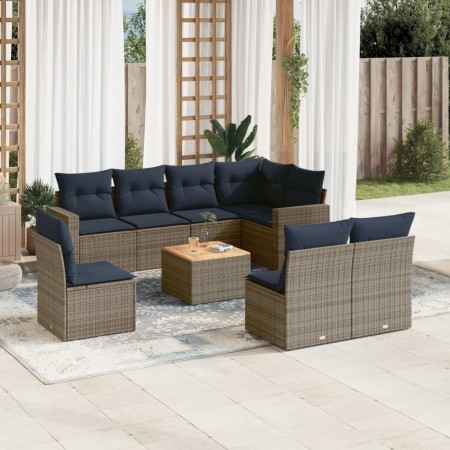 Set de sofás de jardín 9 pzas con cojines ratán sintético gris by , Garden sets - Ref: Foro24-3256495, Price: 640,55 €, Disco...