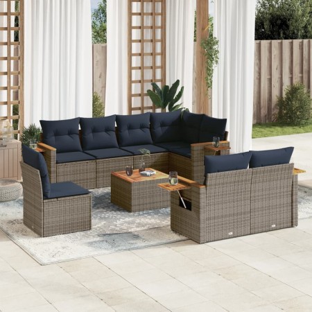 Set de sofás de jardín 9 pzas con cojines ratán sintético gris by , Garden sets - Ref: Foro24-3227013, Price: 674,18 €, Disco...