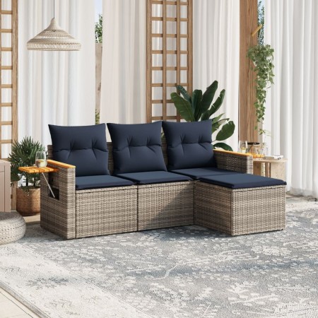 Set de sofás de jardín 4 pzas con cojines ratán sintético gris by , Garden sets - Ref: Foro24-3226747, Price: 301,33 €, Disco...