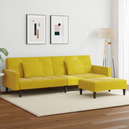 Sofá cama de 2 plazas con taburete terciopelo amarillo by , Sofas - Ref: Foro24-3258120, Price: 333,25 €, Discount: %
