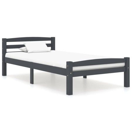 Solid pine wood bed frame dark grey 100x200 cm by vidaXL, Beds and slatted bases - Ref: Foro24-322090, Price: 121,31 €, Disco...